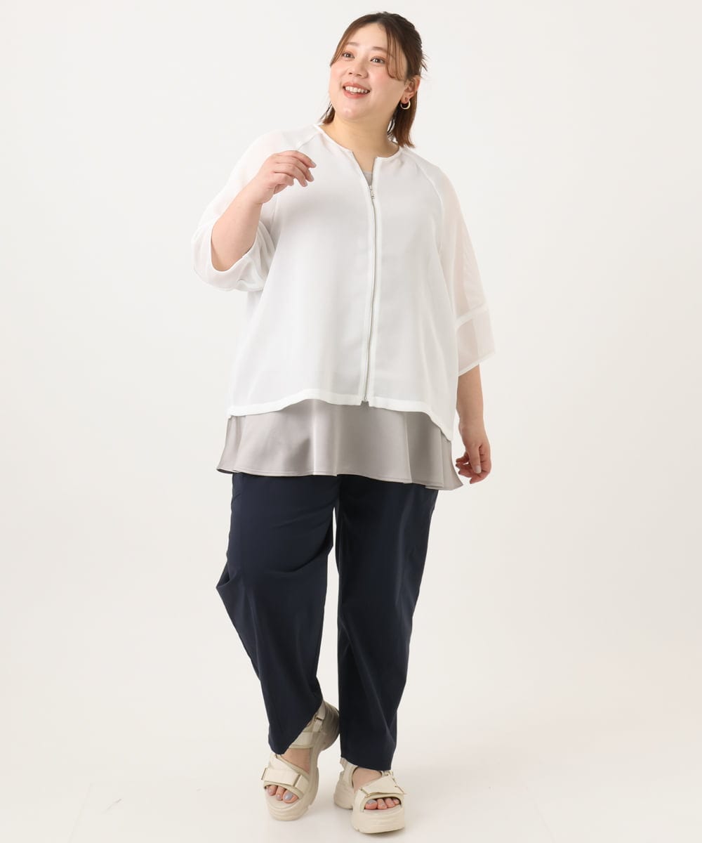 OLLGA21129 eur3(エウルキューブ) 【WEB先行販売】【大きいサイズ/接触冷感】ストレッチクロスコクーンパンツ ネイビー(57)
