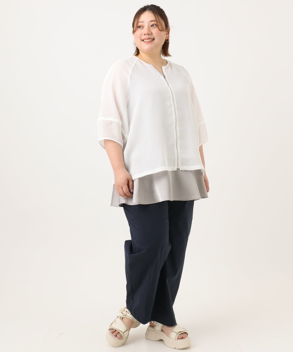 OLLGA21129 eur3(エウルキューブ) 【WEB先行販売】【大きいサイズ/接触冷感】ストレッチクロスコクーンパンツ ネイビー(57)
