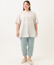 OLLGA23089 eur3(エウルキューブ) 【シリーズ累計販売2万枚！/大きいサイズ】さらさらストレッチカットレングステーパードパンツ ライトブルー(50)
