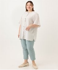 OLLGA23089 eur3(エウルキューブ) 【シリーズ累計販売2万枚！/大きいサイズ】さらさらストレッチカットレングステーパードパンツ ライトブルー(50)
