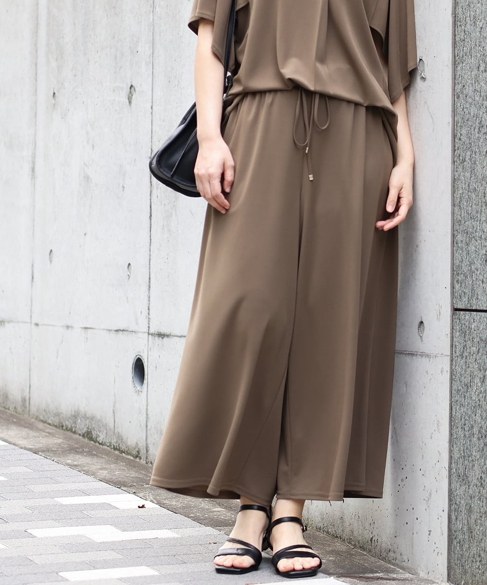 OLLGA30089 eur3(エウルキューブ) 【WEB先行販売】【大きいサイズ/セットアップ対応】接触冷感ジャージーワイドパンツ カーキ(36)