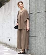 OLLGA30089 eur3(エウルキューブ) 【WEB先行販売】【大きいサイズ/セットアップ対応】接触冷感ジャージーワイドパンツ カーキ(36)