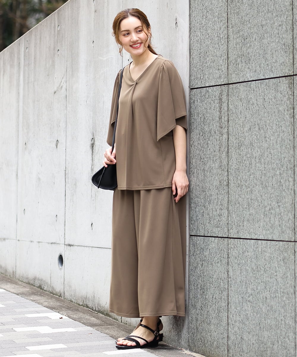 OLLGA30089 eur3(エウルキューブ) 【WEB先行販売】【大きいサイズ/セットアップ対応】接触冷感ジャージーワイドパンツ カーキ(36)