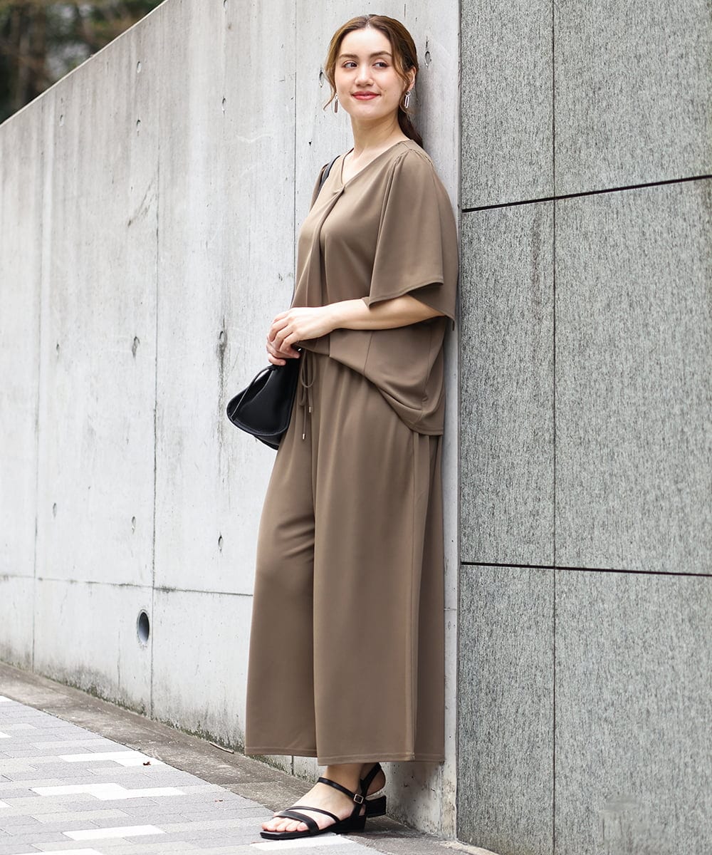 OLLGA30089 eur3(エウルキューブ) 【WEB先行販売】【大きいサイズ/セットアップ対応】接触冷感ジャージーワイドパンツ カーキ(36)