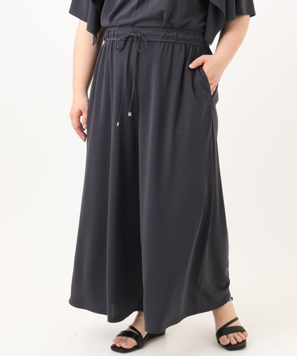 OLLGA30089 eur3(エウルキューブ) 【WEB先行販売】【大きいサイズ/セットアップ対応】接触冷感ジャージーワイドパンツ ダークグレー(93)