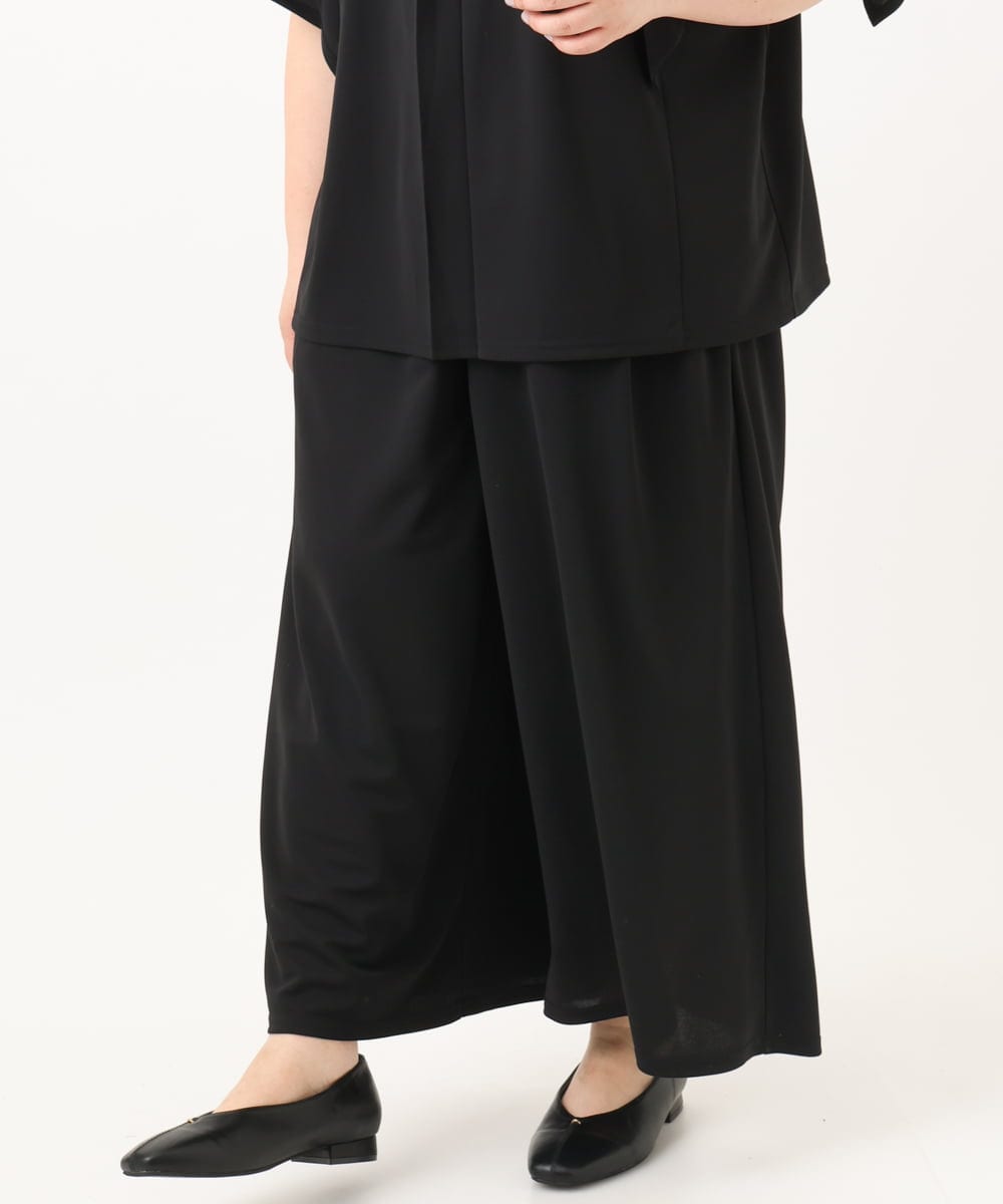OLLGA30089 eur3(エウルキューブ) 【WEB先行販売】【大きいサイズ/セットアップ対応】接触冷感ジャージーワイドパンツ ブラック(94)