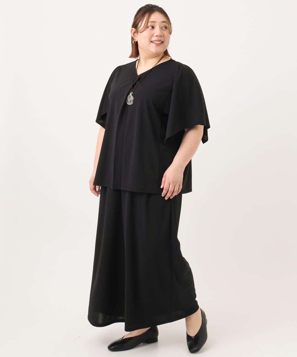 OLLGA30089 eur3(エウルキューブ) 【WEB先行販売】【大きいサイズ/セットアップ対応】接触冷感ジャージーワイドパンツ ブラック(94)