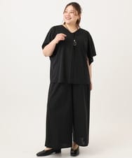 OLLGA30089 eur3(エウルキューブ) 【WEB先行販売】【大きいサイズ/セットアップ対応】接触冷感ジャージーワイドパンツ ブラック(94)