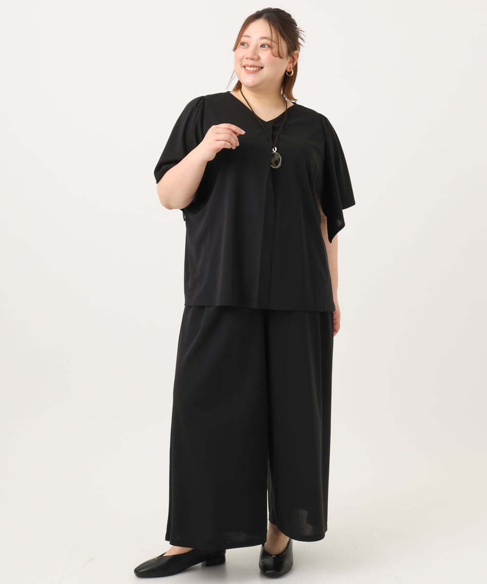 OLLGA30089 eur3(エウルキューブ) 【WEB先行販売】【大きいサイズ/セットアップ対応】接触冷感ジャージーワイドパンツ ブラック(94)