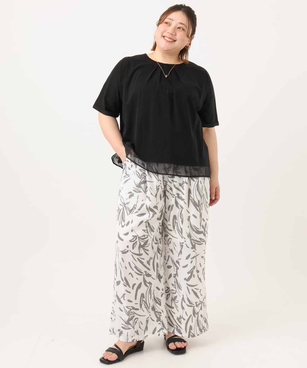 OLLGA40099 eur3(エウルキューブ) 【WEB先行販売】【大きいサイズ/a.v.v×eur3】リーフプリントパンツ アイボリー(80)