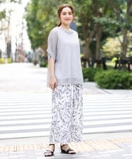 OLLGA40099 eur3(エウルキューブ) 【WEB先行販売】【大きいサイズ/a.v.v×eur3】リーフプリントパンツ アイボリー(80)