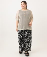 OLLGA40099 eur3(エウルキューブ) 【WEB先行販売】【大きいサイズ/a.v.v×eur3】リーフプリントパンツ ブラック(94)