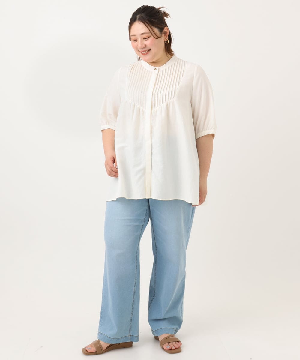 OLLGA43099 eur3(エウルキューブ) 【大きいサイズ/接触冷感】ストレートワイドデニムパンツ ライトブルー(50)