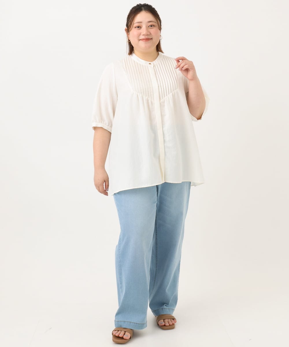 OLLGA43099 eur3(エウルキューブ) 【大きいサイズ/接触冷感】ストレートワイドデニムパンツ ライトブルー(50)