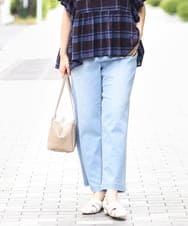 OLLGA43099 eur3(エウルキューブ) 【大きいサイズ/接触冷感】ストレートワイドデニムパンツ ライトブルー(50)