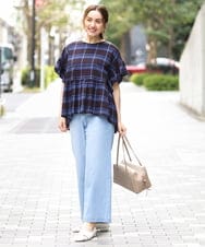 OLLGA43099 eur3(エウルキューブ) 【大きいサイズ/接触冷感】ストレートワイドデニムパンツ ライトブルー(50)