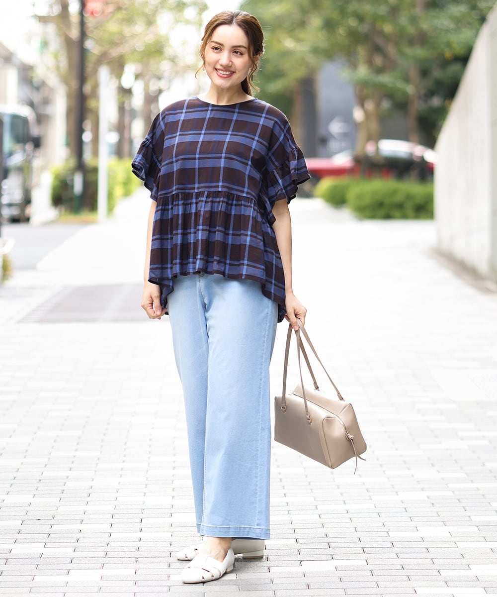 OLLGA43099 eur3(エウルキューブ) 【大きいサイズ/接触冷感】ストレートワイドデニムパンツ ライトブルー(50)