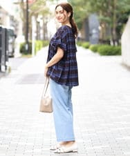 OLLGA43099 eur3(エウルキューブ) 【大きいサイズ/接触冷感】ストレートワイドデニムパンツ ライトブルー(50)