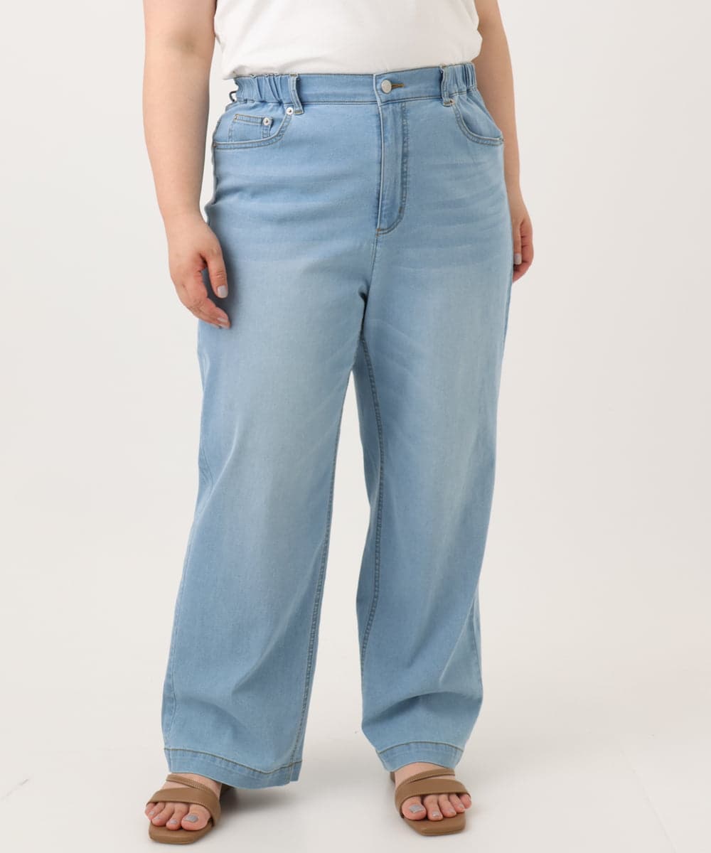 OLLGA43099 eur3(エウルキューブ) 【大きいサイズ/接触冷感】ストレートワイドデニムパンツ ライトブルー(50)