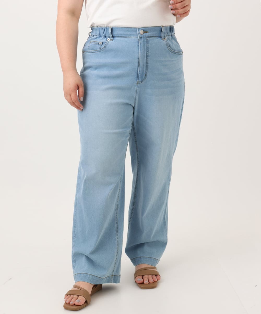 OLLGA43099 eur3(エウルキューブ) 【大きいサイズ/接触冷感】ストレートワイドデニムパンツ ライトブルー(50)