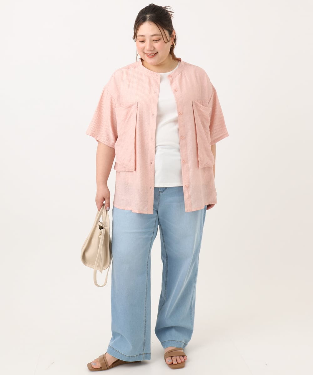 OLLGA43099 eur3(エウルキューブ) 【大きいサイズ/接触冷感】ストレートワイドデニムパンツ ライトブルー(50)