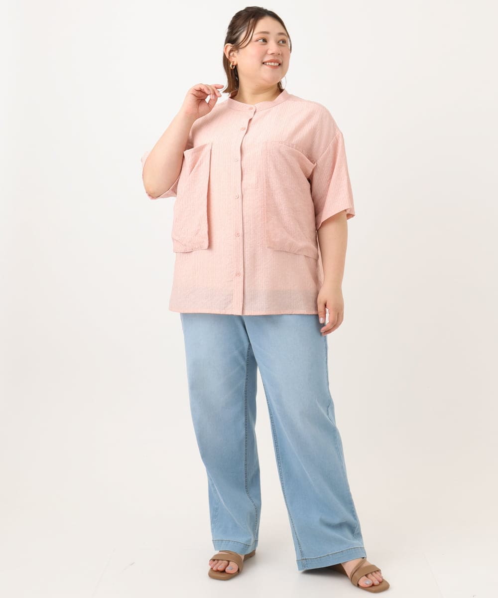 OLLGA43099 eur3(エウルキューブ) 【大きいサイズ/接触冷感】ストレートワイドデニムパンツ ライトブルー(50)