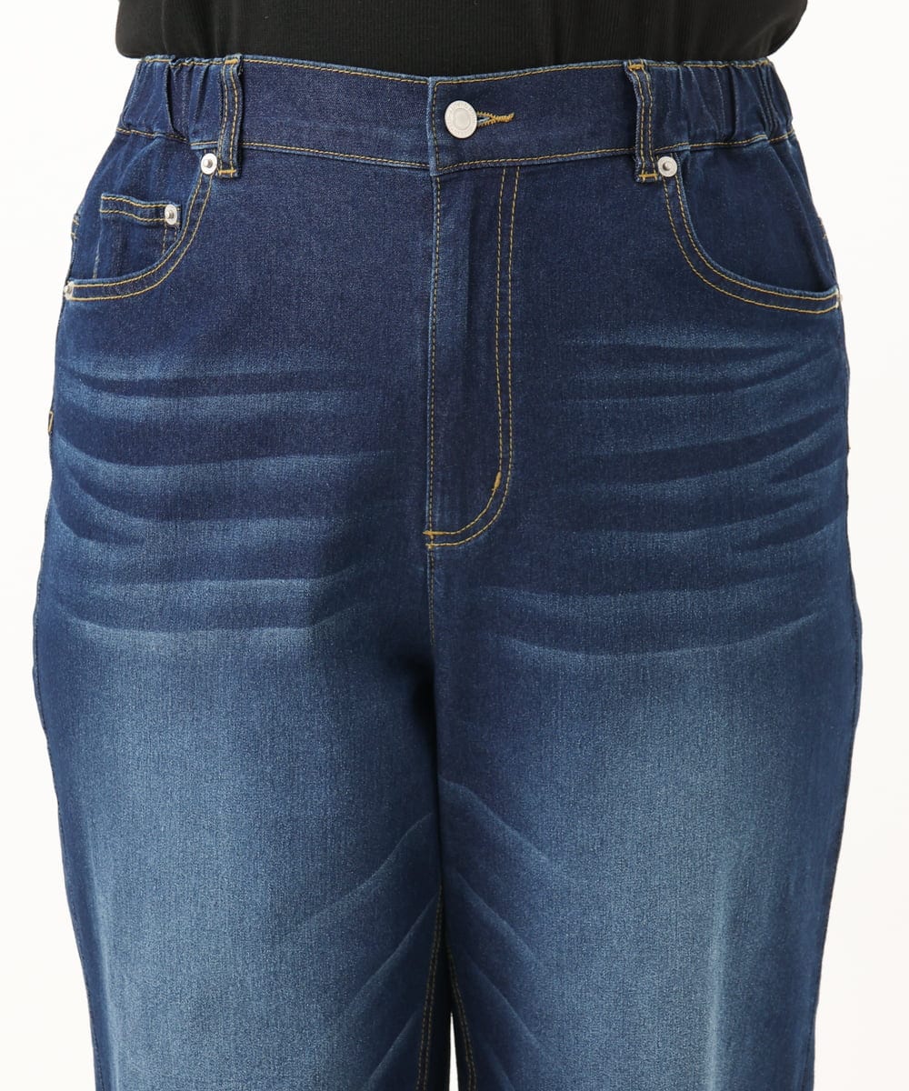 OLLGA43099 eur3(エウルキューブ) 【大きいサイズ/接触冷感】ストレートワイドデニムパンツ ネイビー(57)