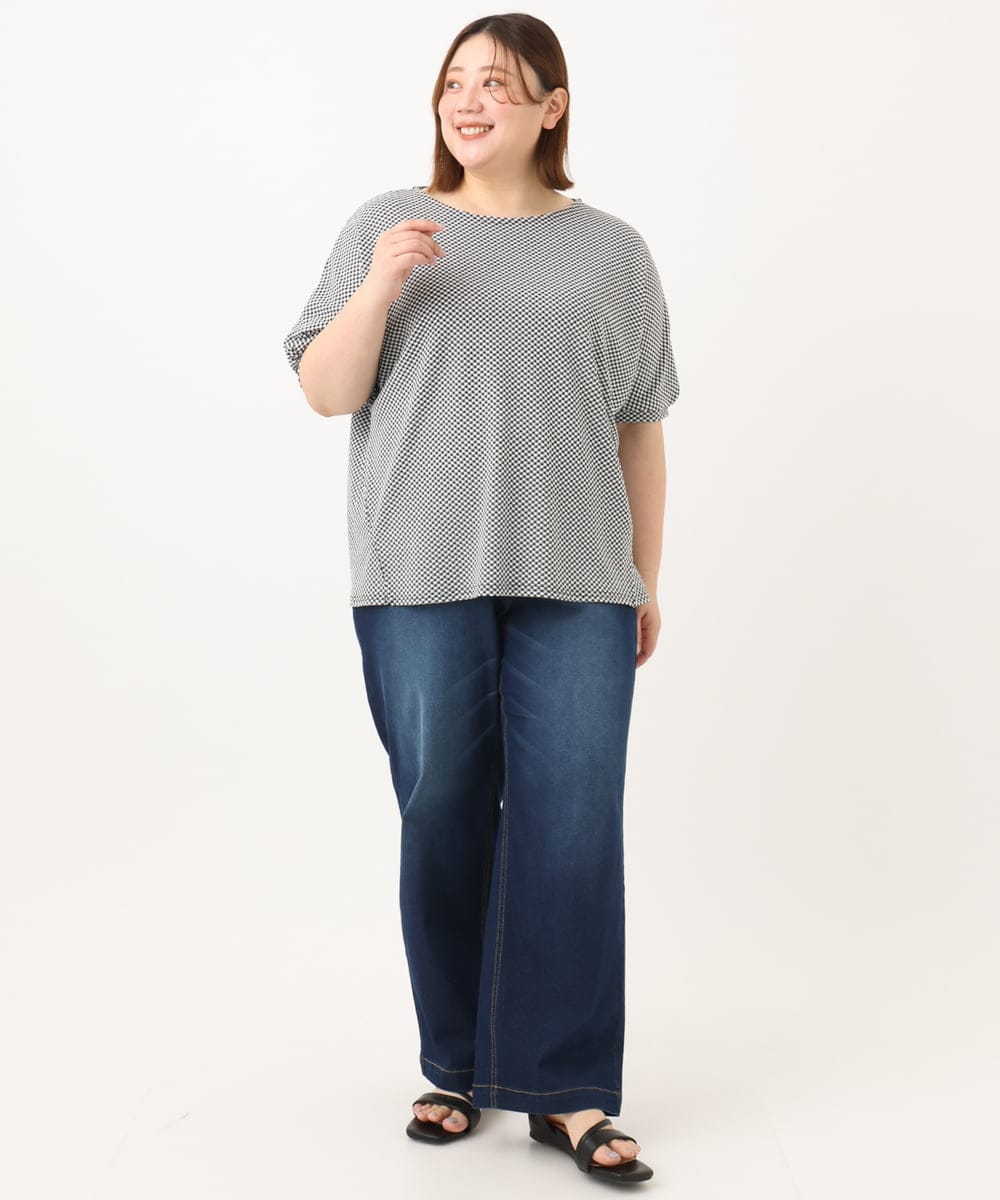 OLLGA43099 eur3(エウルキューブ) 【大きいサイズ/接触冷感】ストレートワイドデニムパンツ ネイビー(57)