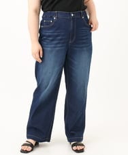 OLLGA43099 eur3(エウルキューブ) 【大きいサイズ/接触冷感】ストレートワイドデニムパンツ ネイビー(57)