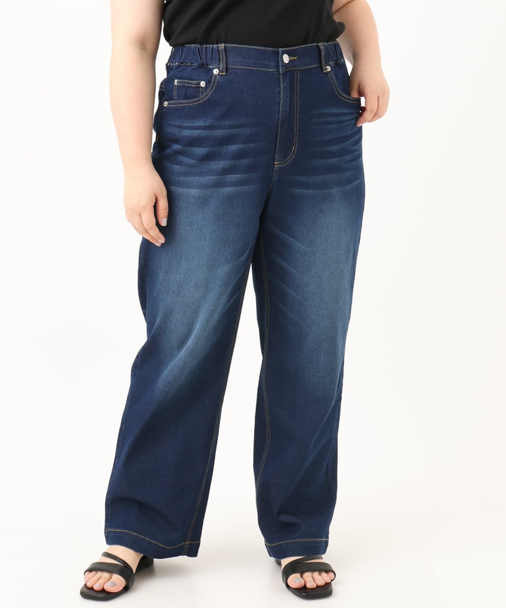 OLLGA43099 eur3(エウルキューブ) 【大きいサイズ/接触冷感】ストレートワイドデニムパンツ ネイビー(57)