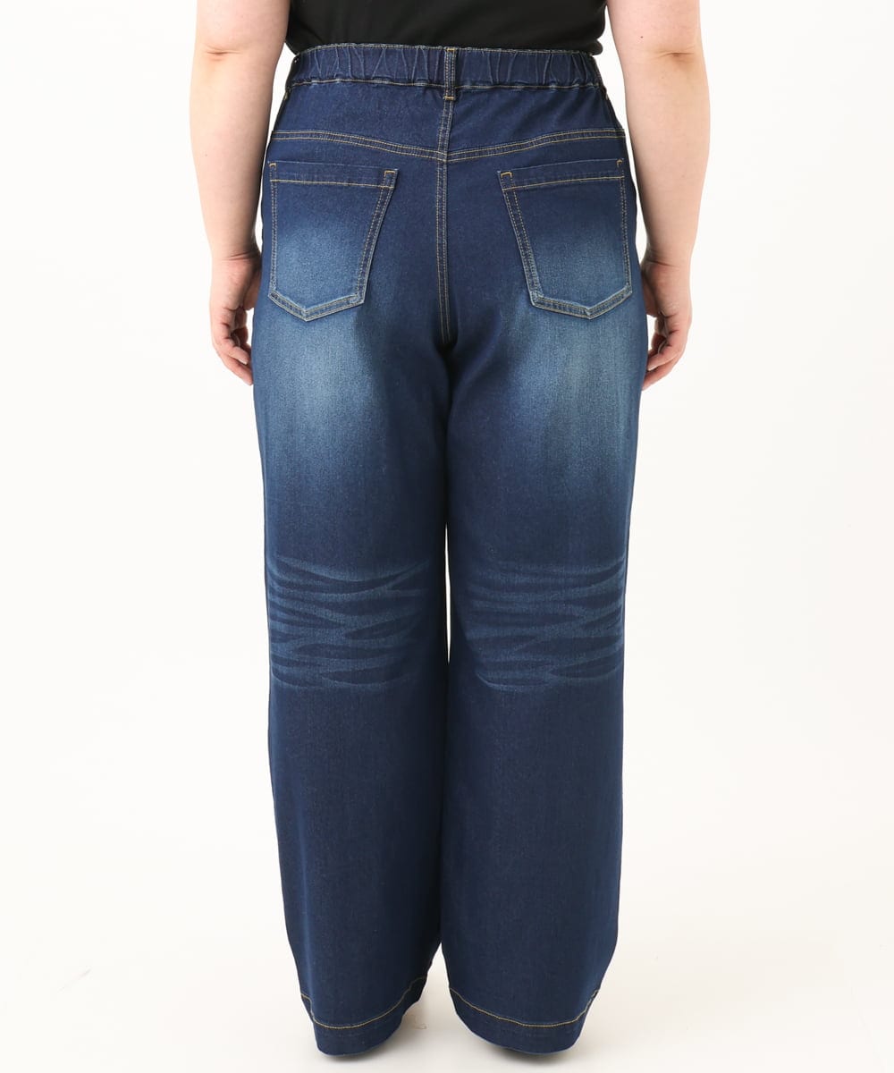 OLLGA43099 eur3(エウルキューブ) 【大きいサイズ/接触冷感】ストレートワイドデニムパンツ ネイビー(57)