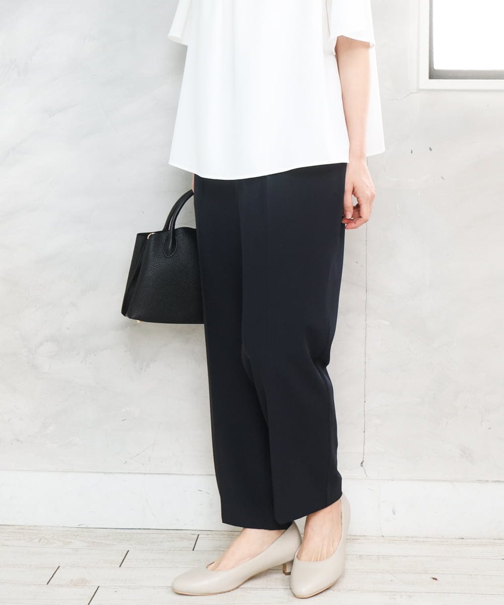 OLLGD08119 eur3(エウルキューブ) 【大きいサイズ/機能素材】洗えるカノコセンタープレスパンツ ネイビー