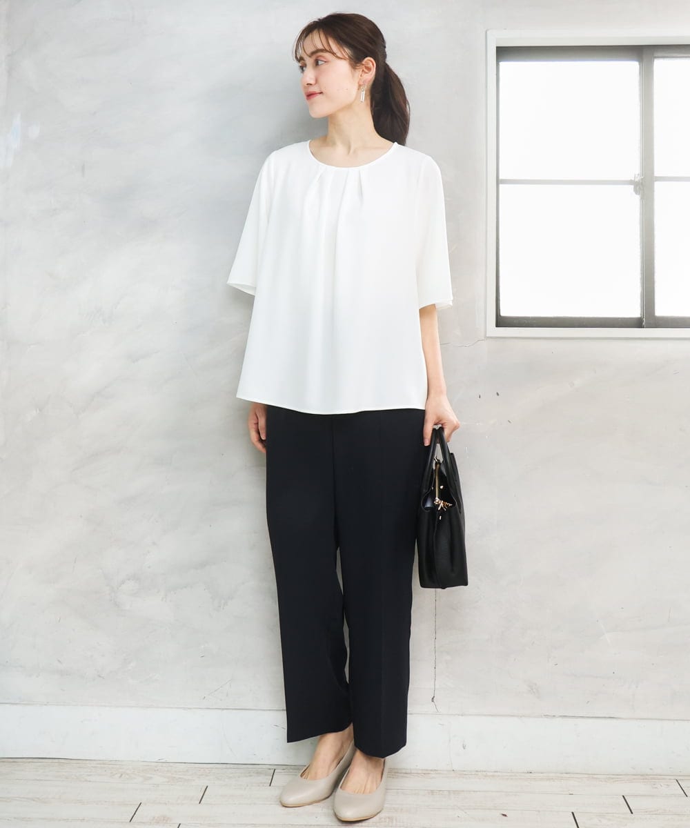 OLLGD08119 eur3(エウルキューブ) 【大きいサイズ/機能素材】洗えるカノコセンタープレスパンツ ネイビー