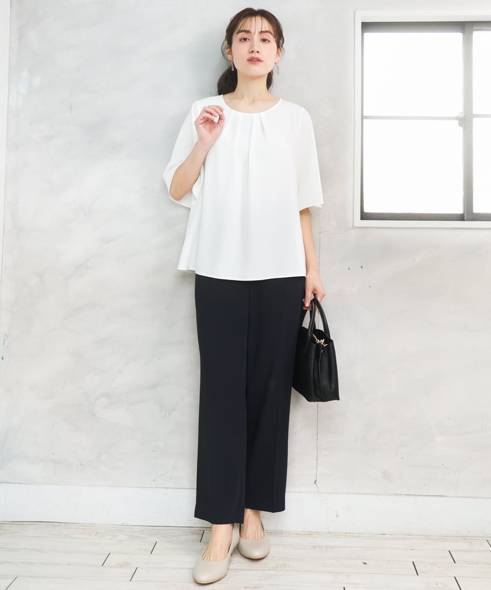 OLLGD08119 eur3(エウルキューブ) 【大きいサイズ/機能素材】洗えるカノコセンタープレスパンツ ネイビー