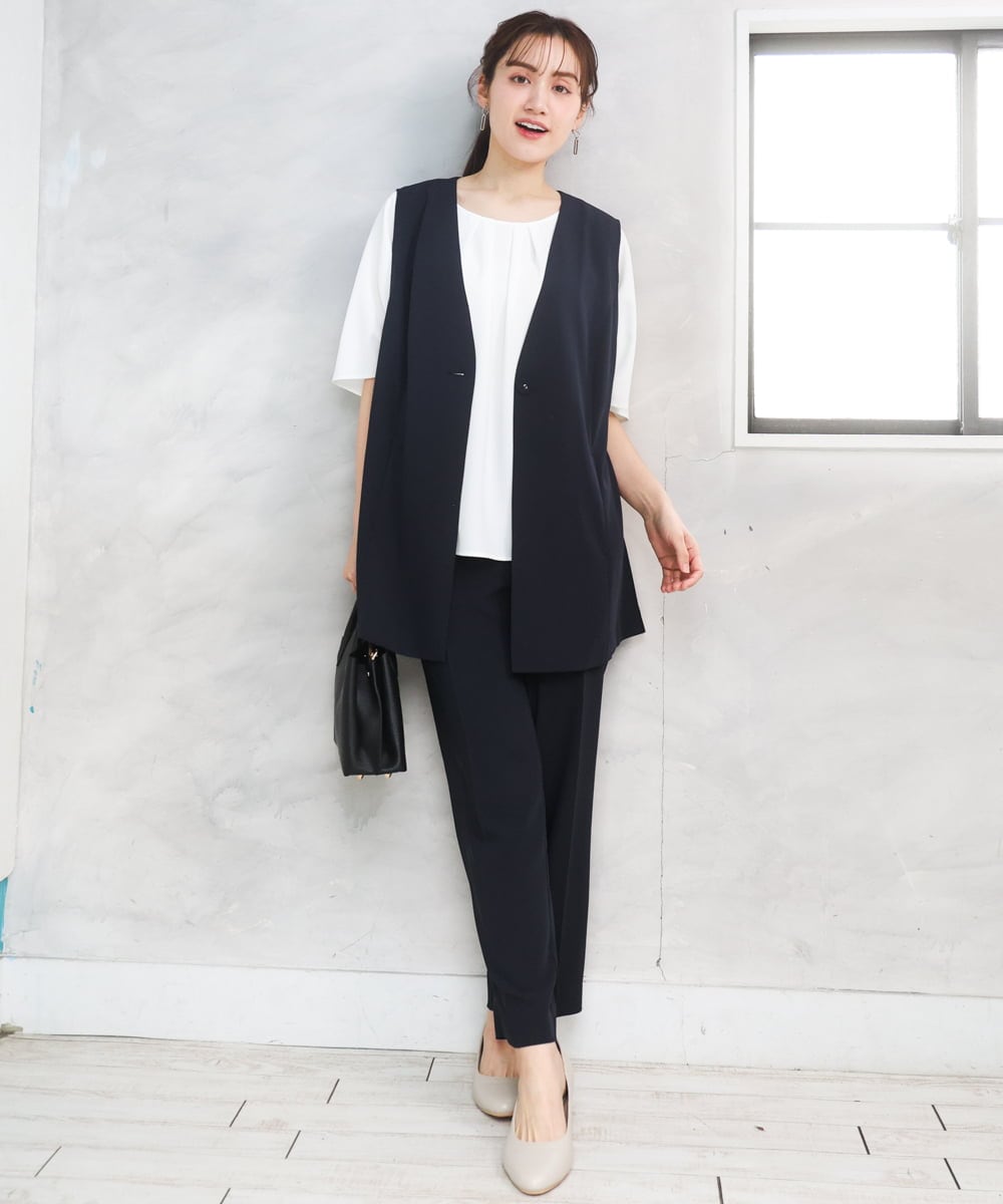 OLLGD08119 eur3(エウルキューブ) 【大きいサイズ/機能素材】洗えるカノコセンタープレスパンツ ネイビー