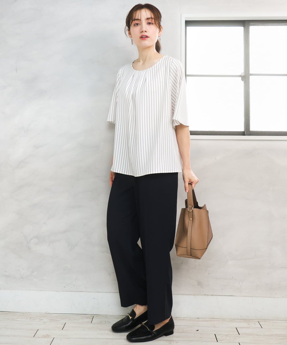 OLLGD08119 eur3(エウルキューブ) 【大きいサイズ/機能素材】洗えるカノコセンタープレスパンツ ネイビー