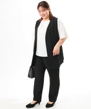 OLLGD08119 eur3(エウルキューブ) 【大きいサイズ/機能素材】洗えるカノコセンタープレスパンツ ブラック