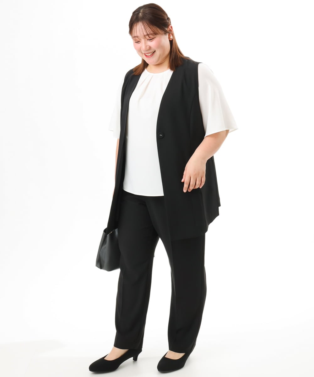 OLLGD08119 eur3(エウルキューブ) 【大きいサイズ/機能素材】洗えるカノコセンタープレスパンツ ブラック