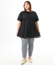 OLLGD14089 eur3(エウルキューブ) 【WEB先行販売】【大きいサイズ/接触冷感】ハイパーストレッチカットレングスパンツ ネイビー