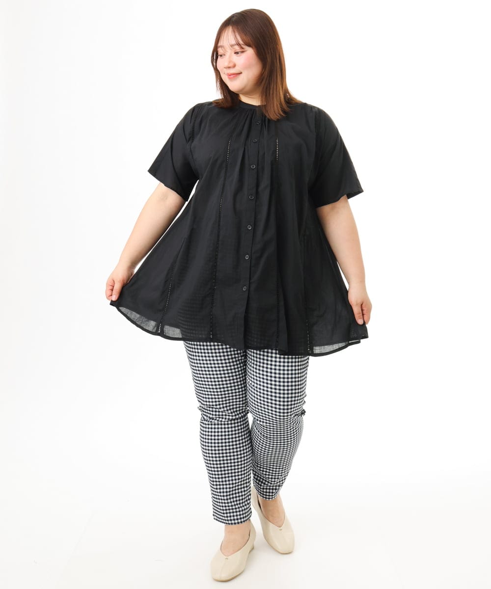 OLLGD14089 eur3(エウルキューブ) 【WEB先行販売】【大きいサイズ/接触冷感】ハイパーストレッチカットレングスパンツ ネイビー