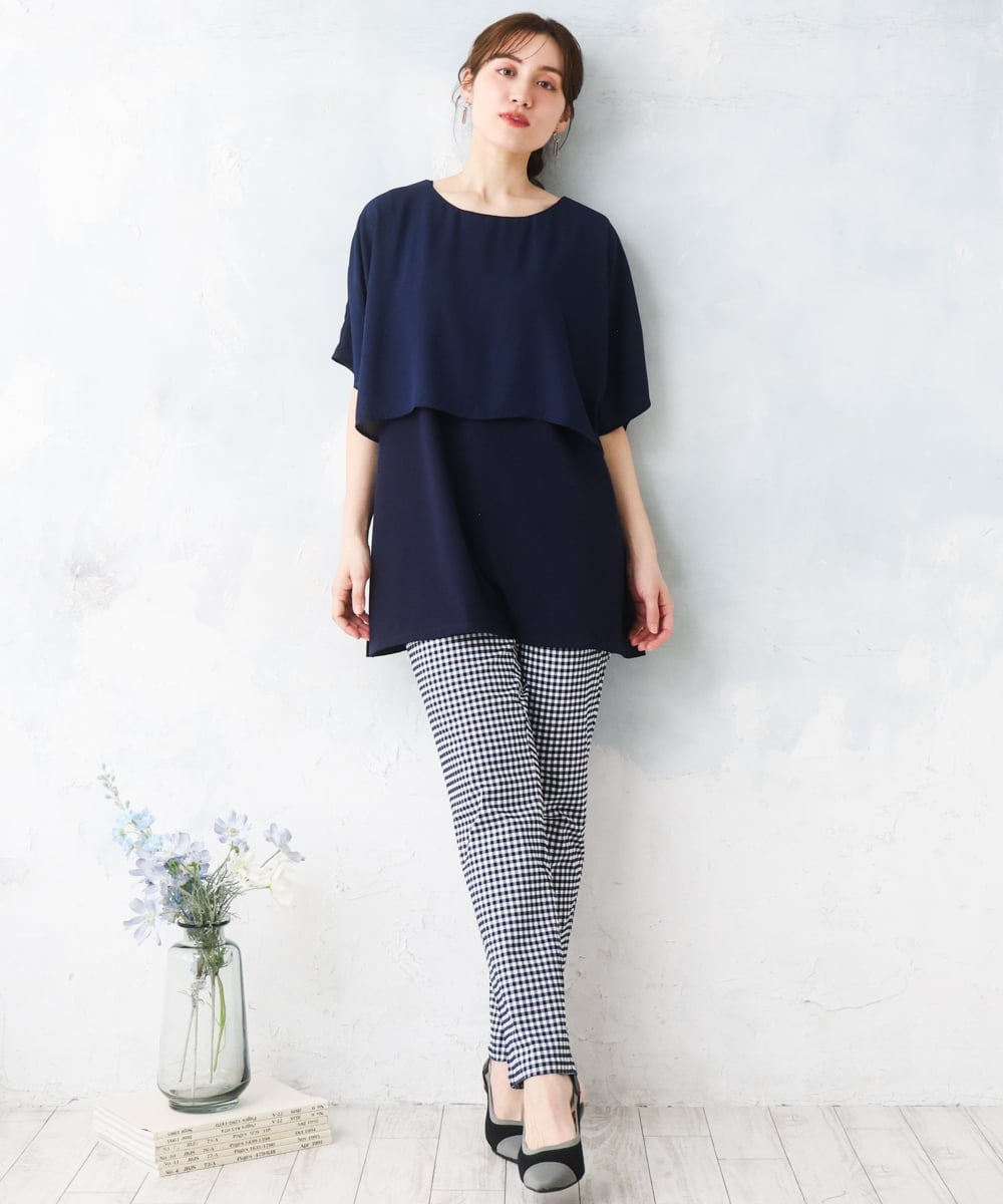 OLLGD15089 eur3(エウルキューブ) 【WEB先行販売】【大きいサイズ/接触冷感】ハイパーストレッチパンツ ネイビー