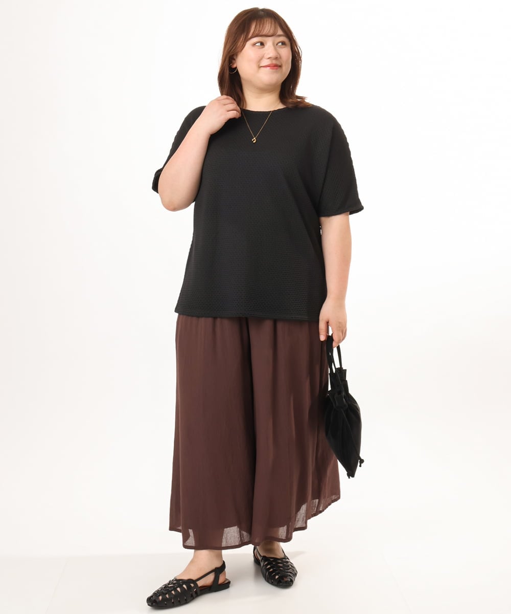 OLLGD19119 eur3(エウルキューブ) 【大きいサイズ】シア―ワイドパンツ ブラウン