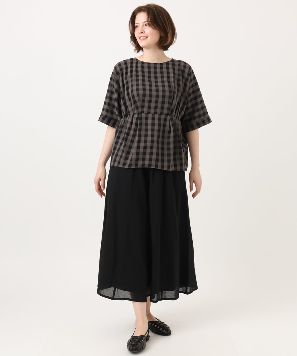 OLLGD19119 eur3(エウルキューブ) 【大きいサイズ】シア―ワイドパンツ ブラック