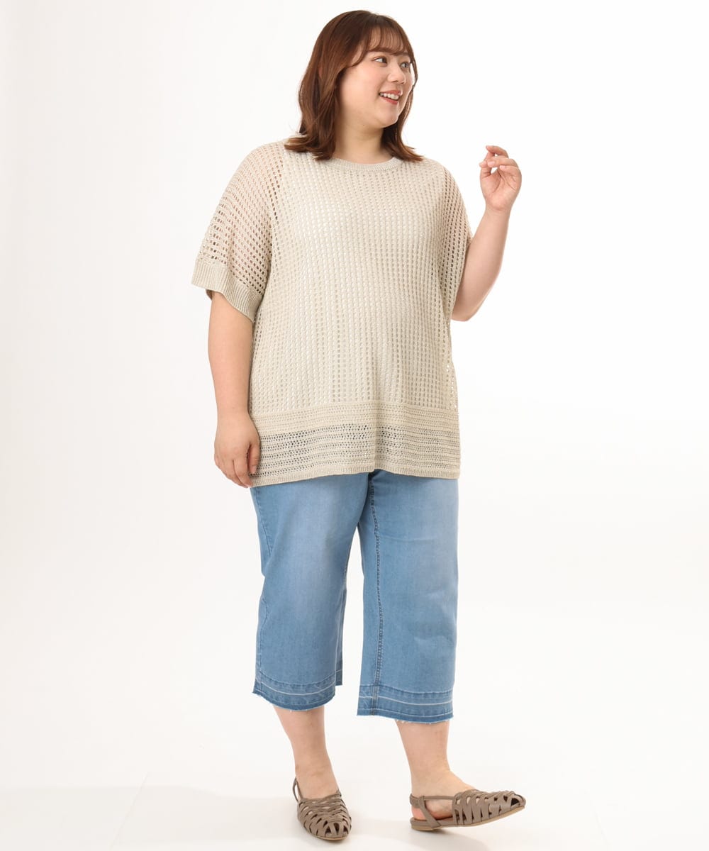 OLLGD24109 eur3(エウルキューブ) 【WEB先行販売】【大きいサイズ】クロップドデニムパンツ ライトブルー