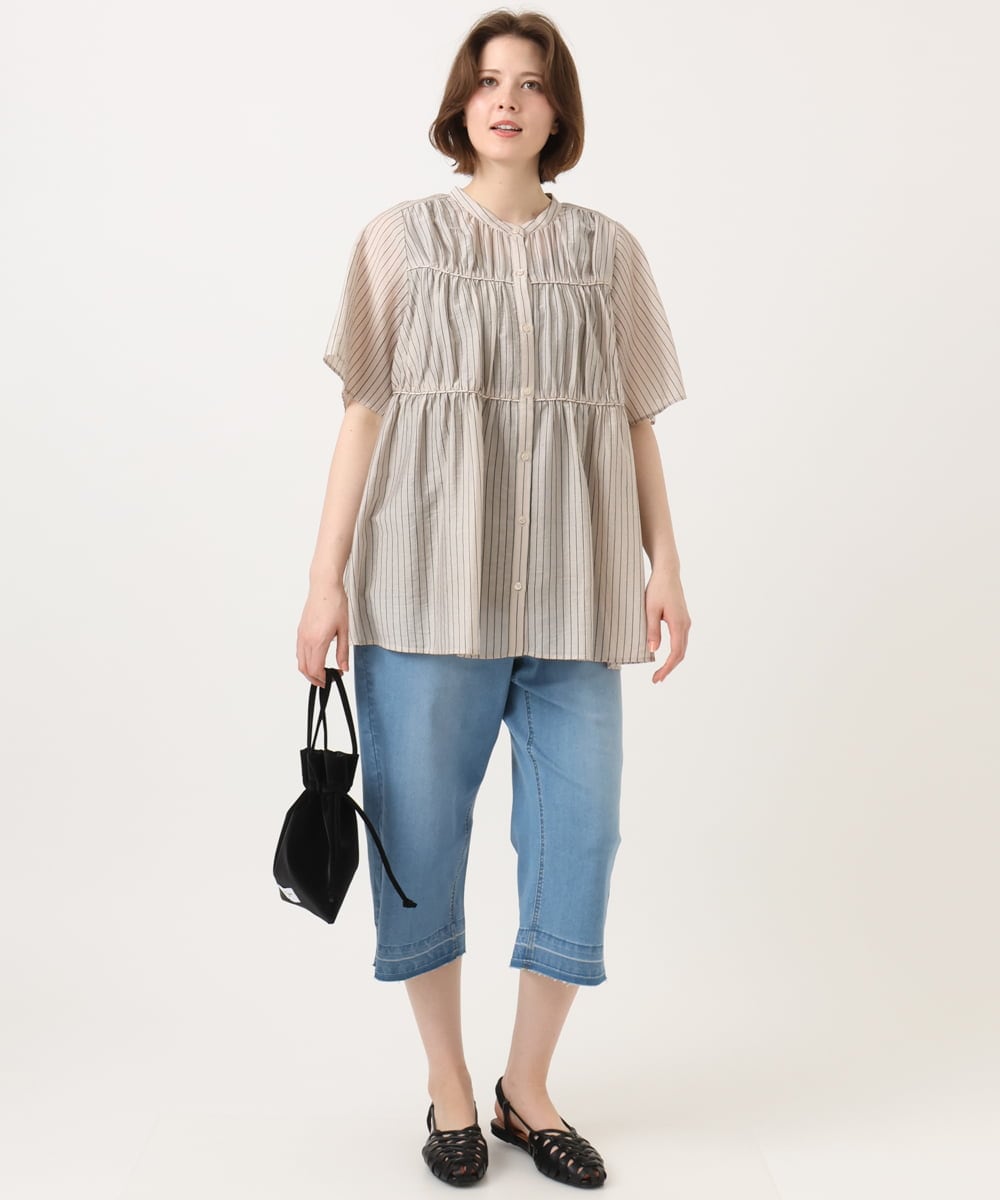OLLGD24109 eur3(エウルキューブ) 【WEB先行販売】【大きいサイズ】クロップドデニムパンツ ライトブルー
