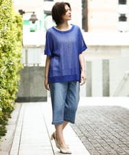 OLLGD24109 eur3(エウルキューブ) 【WEB先行販売】【大きいサイズ】クロップドデニムパンツ ライトブルー