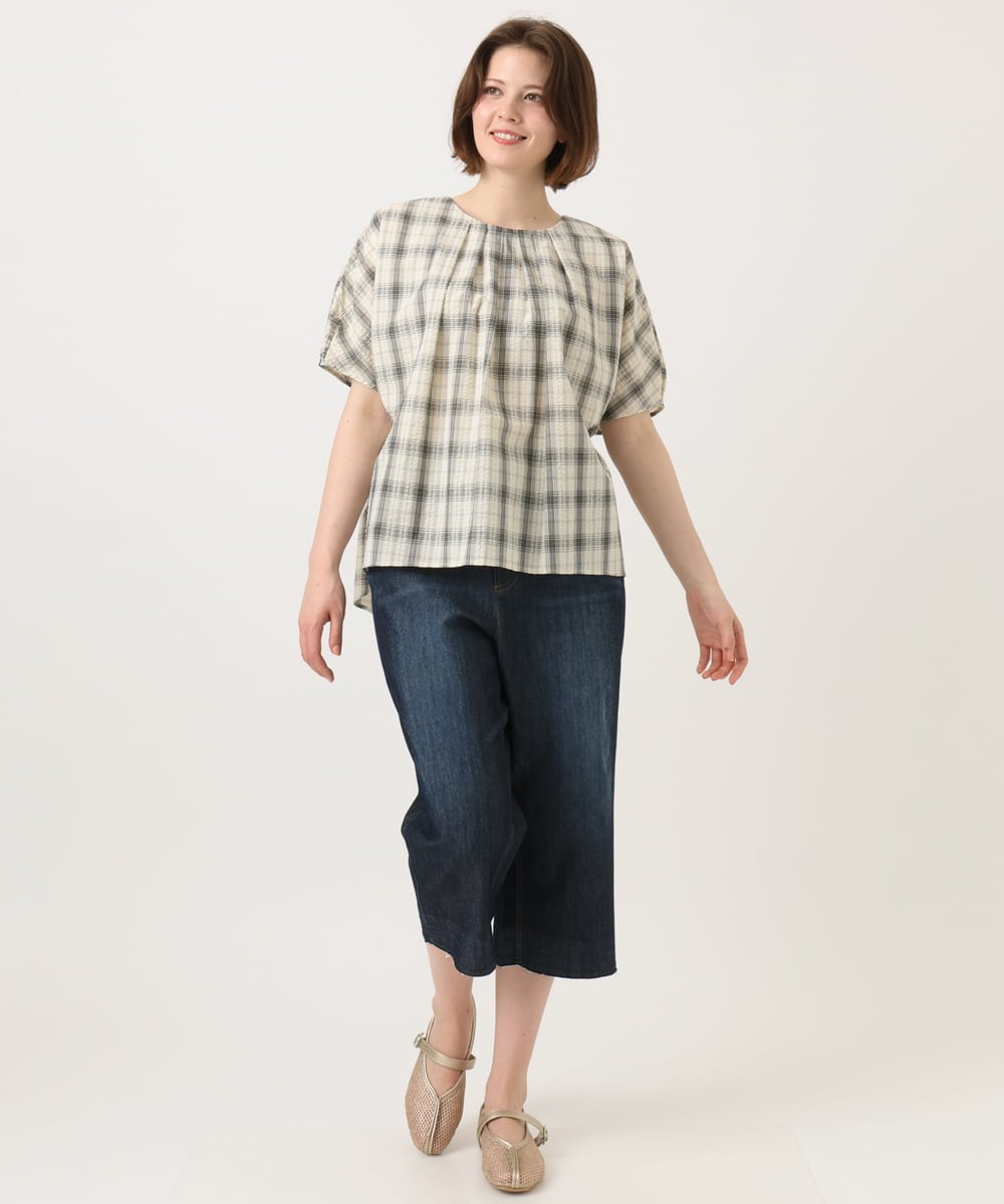 OLLGD24109 eur3(エウルキューブ) 【WEB先行販売】【大きいサイズ】クロップドデニムパンツ ネイビー
