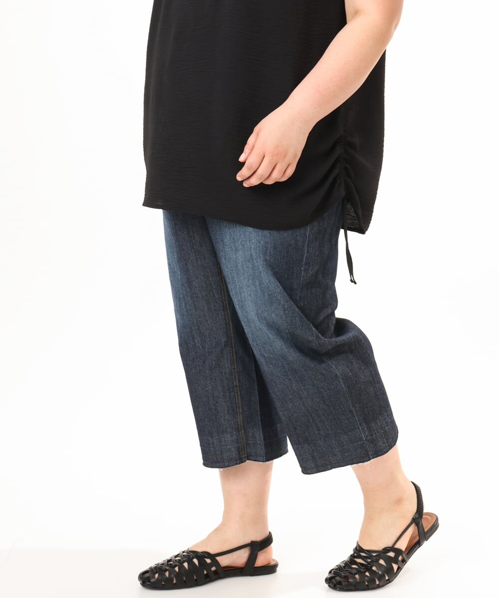 OLLGD24109 eur3(エウルキューブ) 【WEB先行販売】【大きいサイズ】クロップドデニムパンツ ネイビー