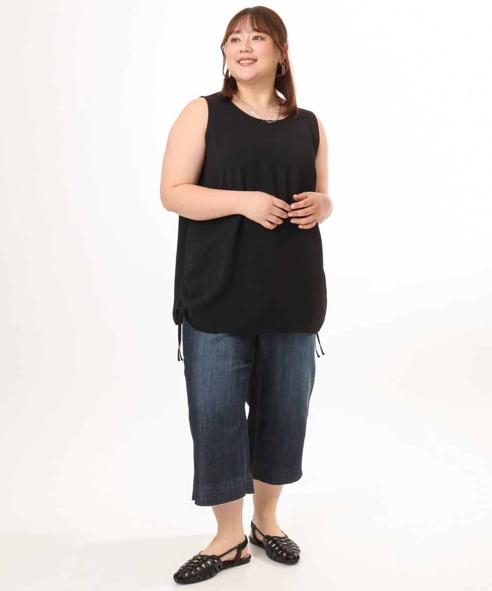 OLLGD24109 eur3(エウルキューブ) 【WEB先行販売】【大きいサイズ】クロップドデニムパンツ ネイビー