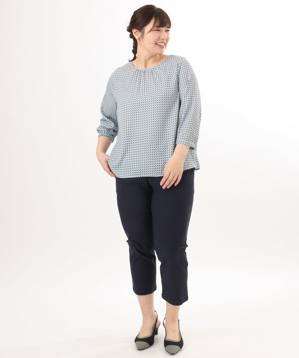 OLLGD26089 eur3(エウルキューブ) 【シリーズ累計販売2万枚！/大きいサイズ】さらさらストレッチカットレングステーパードパンツ ネイビー